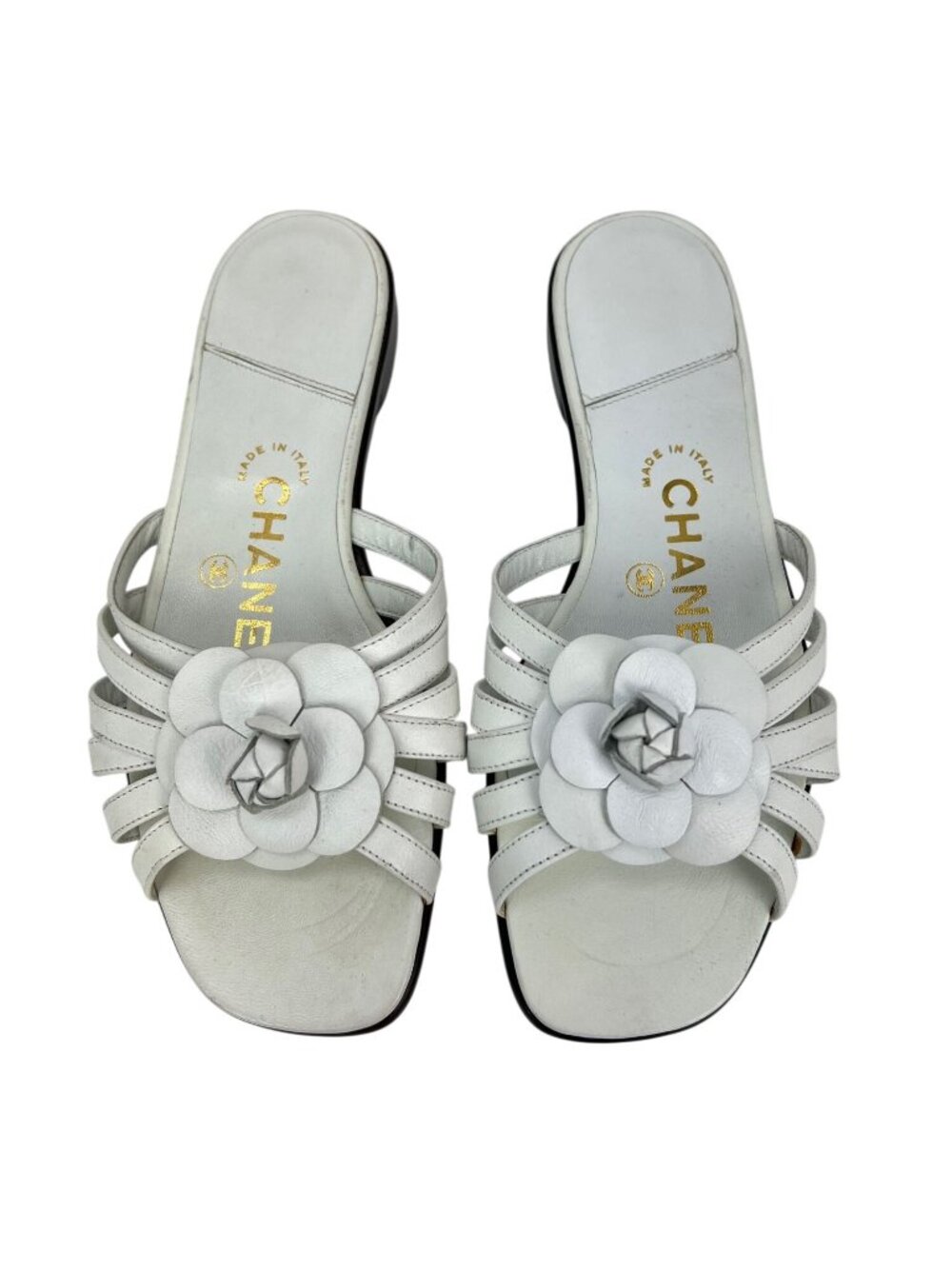 Chanel Cameilla White Leather Slip On Sandals EBAY LIVE